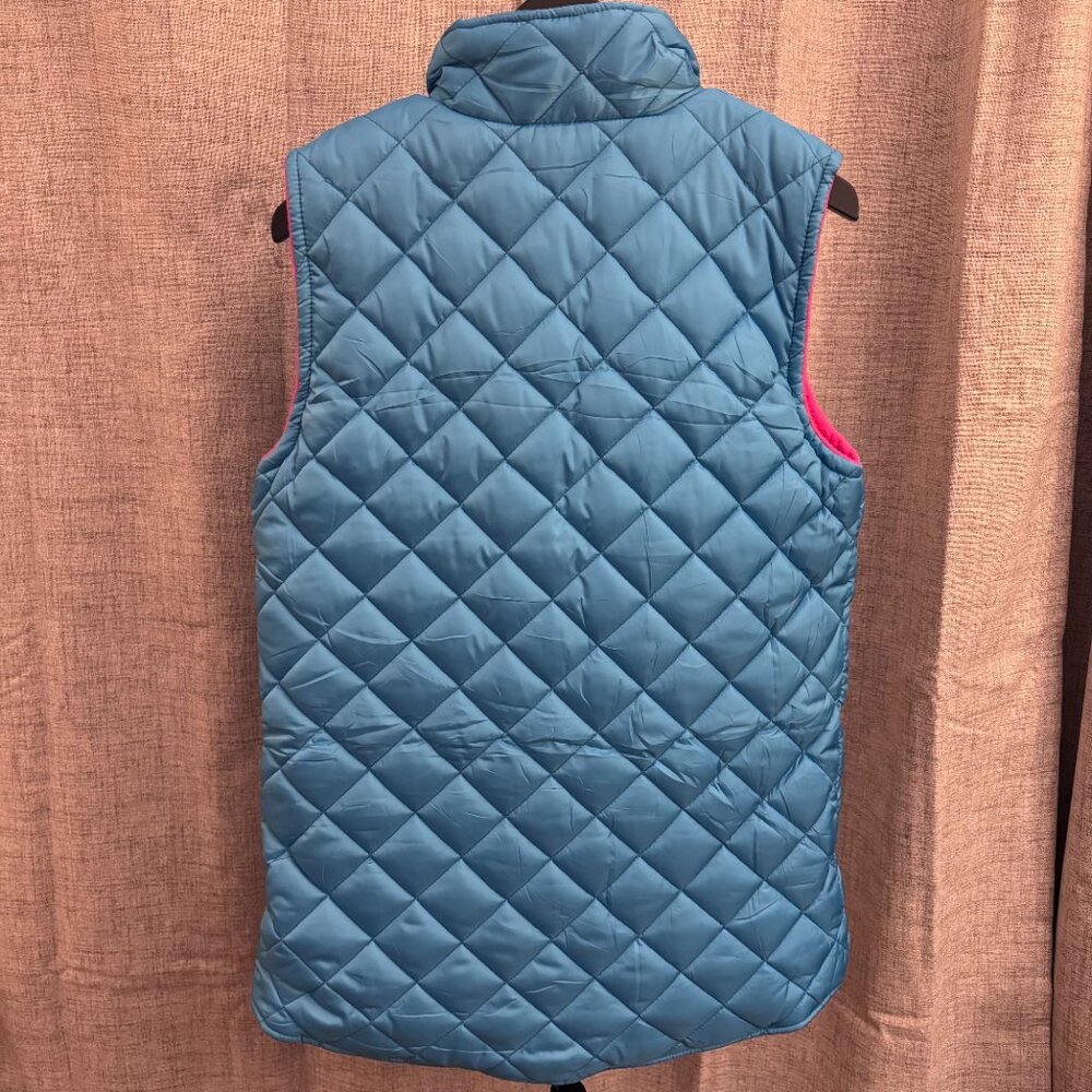 Bright Blue Quilted Puffer‎ Vest XL Pink Lined Zip Front - Picture 3 of 4